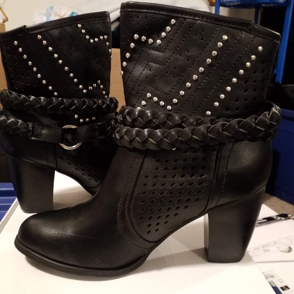 Black Studded Rope Bootie - Picture 3 of 8